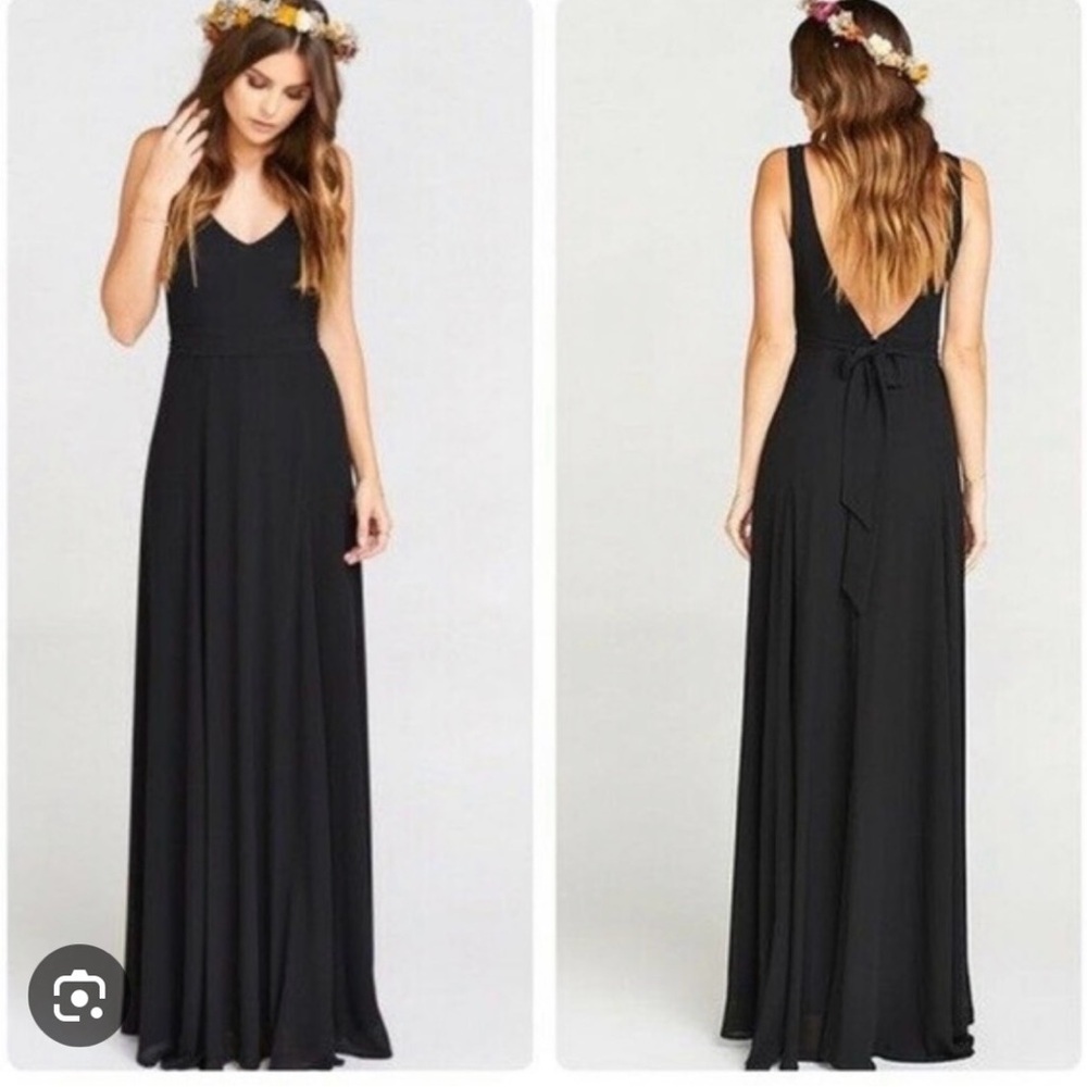 Show Me Your Mumu Black Maxi Dress XS Elegant V-Back Formal Dress Missing Sash